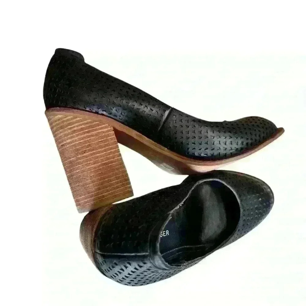 Kelsi Dagger Brooklyn 4" heel shoes black‎ chunky perforated leather women 9.5 - Picture 2 of 8